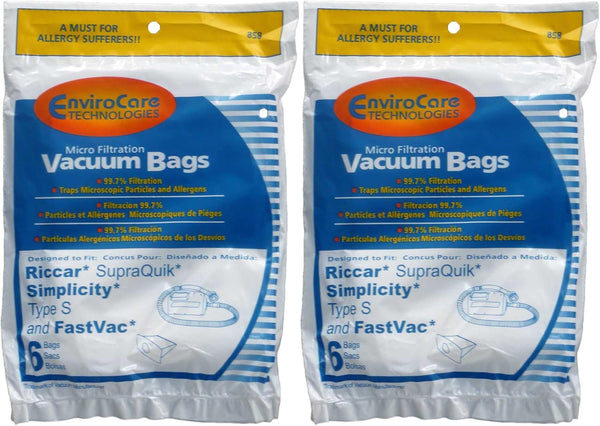 EnviroCare Replacement Micro Filtration Vacuum Cleaner Dust Bags, Riccar SupraQuik & Simplicity Type S, 12 Pack