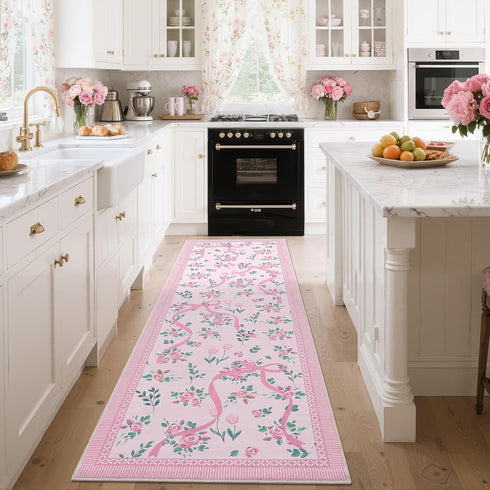 GarveeHome Runners for Hallways Non Slip, 2.5x8 Kitchen Runner Rug Coquette Pink