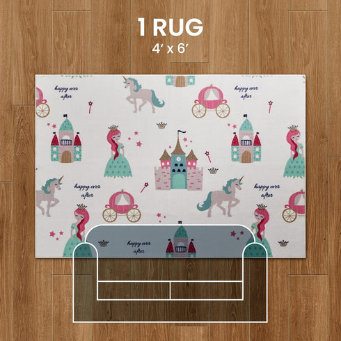 4X6 SLEEP ZONE Kids Rugs for Playroom, Area Rugs for Girls Bedroom Princess Castle, Washable Nursery Carpet, Non Slip