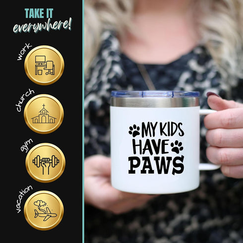 Dog Lover Gifts, My Kids Have Paws Tumbler, Dog Parent Gifts for Pet Owners, Coffee Mug for Dog Mom Cat Dad