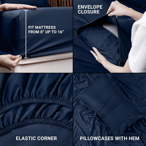 Utopia Bedding Twin XL Sheet Set, 3 Piece Microfiber Bed Sheets, Navy Blue, Includes Fitted, Flat Sheet, Pillowcase