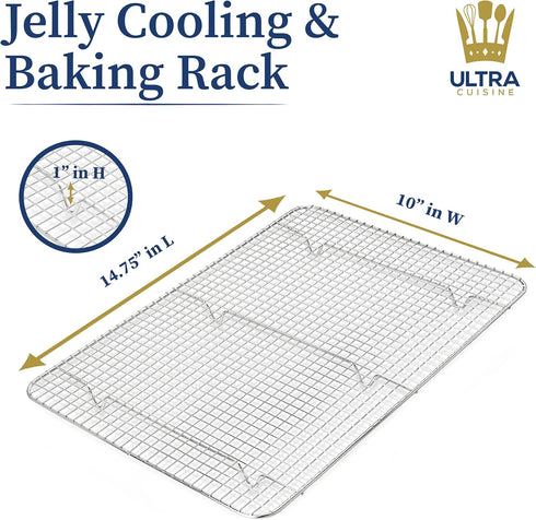 Ultra Cuisine Stainless Steel Baking Rack - 10x14.75 inch Jelly Roll Pan Rack - Grill Rack - Baking Sheet - Oven Safe - Dishwasher Safe - Heavy Duty Wire Cooling Rack for Cooking Baking and Roasting by Ultra Cuisine