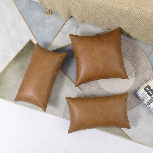 PANOD Premium Faux Leather Throw Pillow Covers, Modern Luxury Decorative Lumbar Pillow Case Cushion for Sofa Couch Bed
