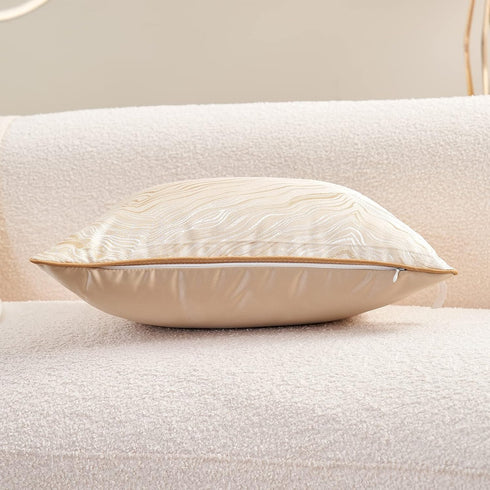 Avigers 18 x 18 Inch Square Beige Gold Abstract Striped Embroidery Cushion Case - Luxury Decorative Pillow Cover