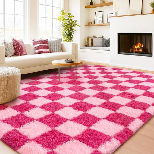 5x7 Checkered Rugs for Living Room Bedroom, Area Rugs for Living Room, Modern Shaggy Carpets Fuzzy Rug for Boys Girls