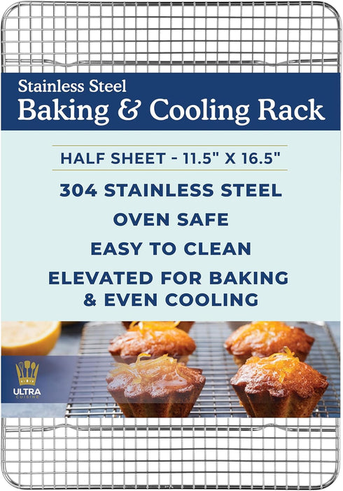 Ultra Cuisine Heavy Duty Cooling Rack, 11.5" x 16.5", 100% Stainless Steel for Cooking and Baking