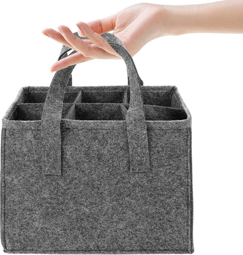 6 Bottle Wine Carrier Tote, Reusable Grocery Bags for Travel, Camping, Picnic, Grey
