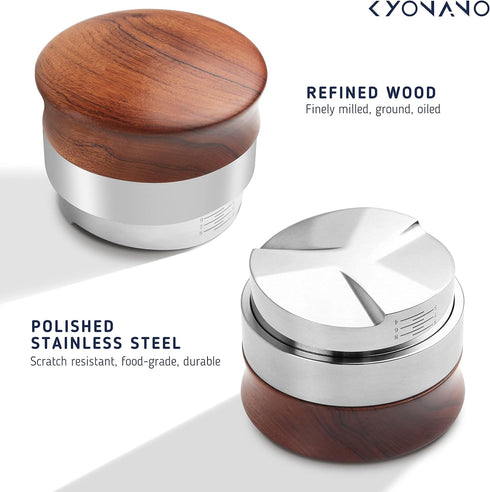 KYONANO Dalbergia Odorifera Wooden Coffee Distributor, 51mm Espresso Distributor with Adjustable Depth Scale