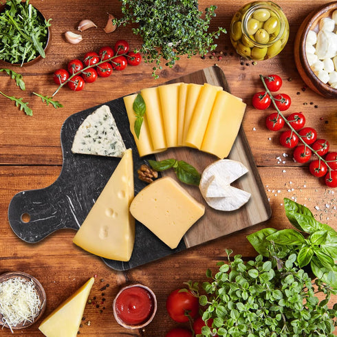 Coloch Black Marble and Acacia Wood Cutting Board, Decorative Chopping Board with Handle for Cheese, Steak, Fruit