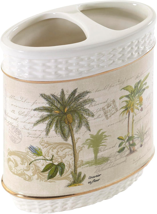 Avanti Linens Colony Palm Collection - Ceramic Toothbrush Holder, Tropical Inspired Bathroom Accessories