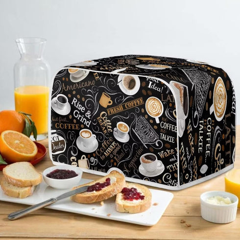 Coffee Theme Print 2 Slice Toaster Cover, Universal Size Kitchen Appliance Dustproof Cover