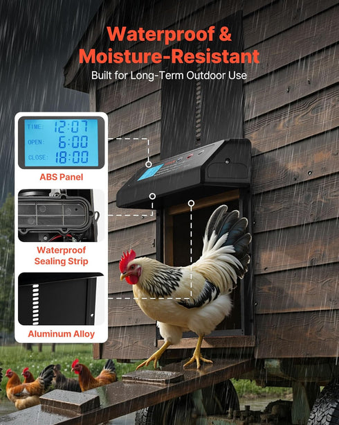Setting, Anti-Pinch VEVOR Automatic Chicken Coop Door, Battery Powered Chicken Coop Door with Timer & Manual Security