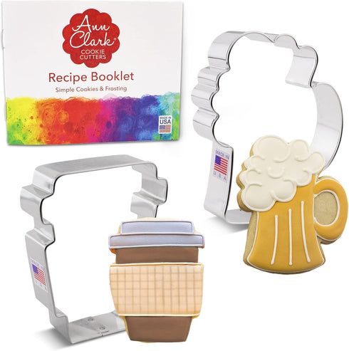 Drinks Cookie Cutters 2-Pc. Set - Made in the USA by Ann Clark, Latte Cup and Beer Stein