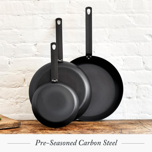 Merten & Storck Pre-Seasoned Carbon Steel 12" Frying Pan Skillet - Lightweight, Durable for Indoor Outdoor Cooking