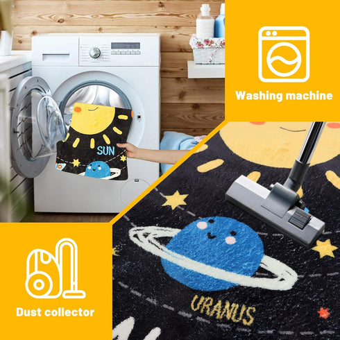 Rug,59"X39.4" Outer Space Kids ABC Alphabet Educational Kids Rugs for Playroom,Non Slip Solar System Galaxy Planets