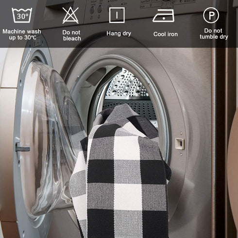 SEEKSEE Cotton Buffalo Plaid Rug, 2'x3' Black and White Checked Washable Doormat