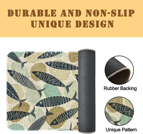 Mloabuc Set 2, 17x29 17x47 Inch Yellow Fish Decorative Kitchen Mats of Anti Fatigue Waterproof Stain Resistant Floor