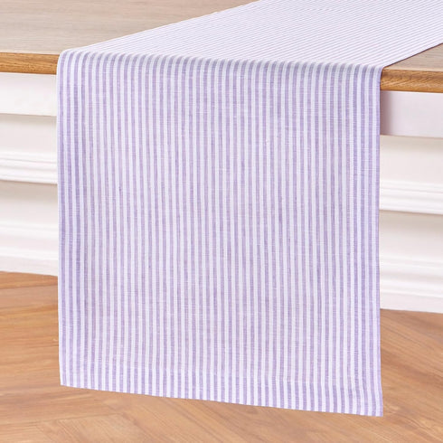 48 Inches 100% 14 48 Inch Summer Solino Home Linen Table Runner - Narrow Stripe Pure Linen Lavender and White Table