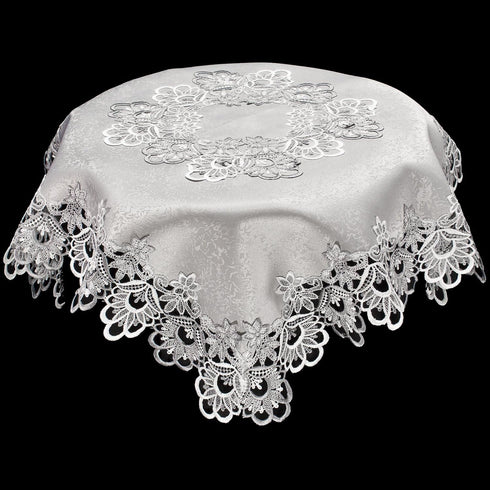Linens, Art and Things Silver European Lace Table Topper, Small Antique Jacquard Fabric (34 Inch Square)