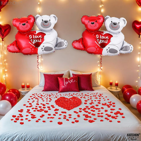 KatchOn Huge 'I Love You' Teddy Bear Balloons, 40x30 Inch Pack of 2, Red, Romantic-Themed for Valentine's Day
