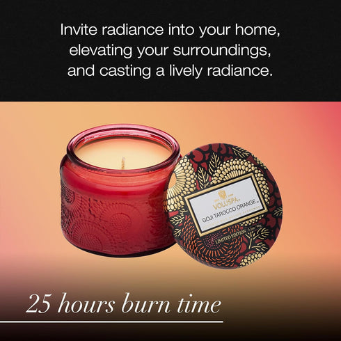 Voluspa Goji Tarocco Orange Petite Candle Jar, 3.2 oz, 25 Hour Burn Time, Handcrafted in the USA