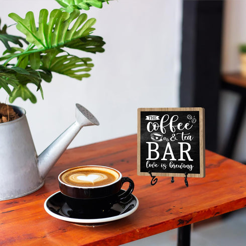 Farmhouse Coffee Bar Decor - Wooden Plaque Sign, Accessories & Must-Haves for Desk or Table for Coffee Lovers