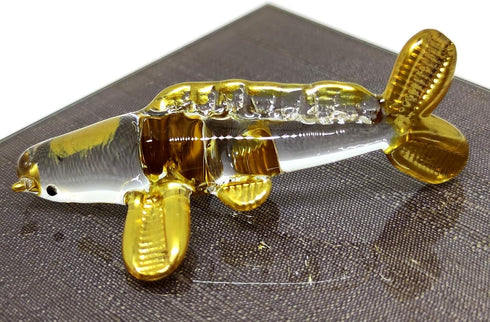 Japan Carp Koi Fish Miniature Figurines, Hand Blown Glass Art with 22K Gold Trim, Collectible Gift Decor
