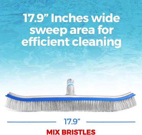 440 18-Inch Combo Nylon and Stainless Steel Pool Brush - Heavy Duty Pool Brush Head for Cleaning Inground Pool Tiles