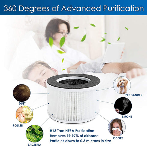Flintar True HEPA Replacement Filter, Compatible with hOmeLabs Home 4-in-1 Compact HEPA Air Purifier, 2-Pack