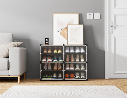 4 16 Closet HOMIDEC Shoe Rack, Tier Shoe Storage Cabinet Pair Plastic Shoe Shelves Organizer for Hallway Bedroom