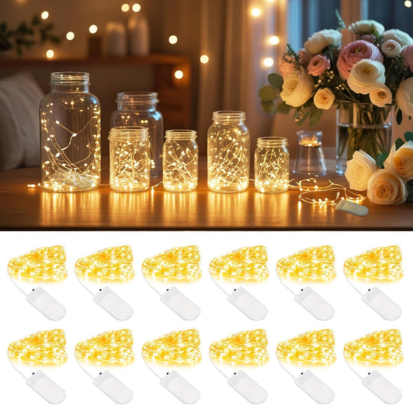 inpmrl 12 Pack LED Fairy Lights, 7ft 20 LED Battery Operated Silver Wire