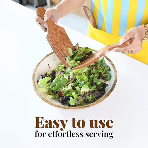 Folkulture Set of 2 Acacia Wood Salad Hands, Salad Tongs for Serving Salad Mixes, Pasta, Fruit (Natural)