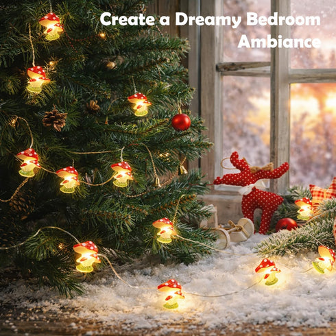 Libreath 10FT 30LEDs Mushroom Decor Mushroom String Lights Princess Fairy Light Room Decor Battery Powered for Spring