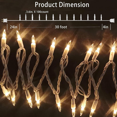 Christmas Lights 100 Count Mini Clear Lights, 32ft White Wire Christmas Tree String Lights Set for Indoor Outdoor