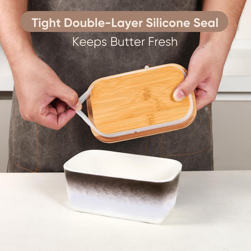 GLAVIONIX 6.5" Countertop, Butter Dish with Lid, Large Butter Container for Ceramic Brown Butter Keeper Container