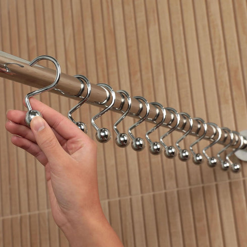 Luxury S Shower Curtain Hooks, 12-Pack, Hotel Quality Silver Chrome Finish, Non-Slip Ball End