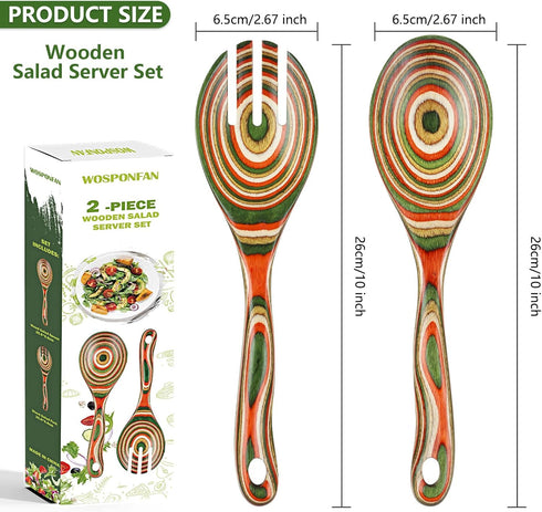 Salad Tongs, Wooden Serving Utensils Set, WOSPONFAN 10-inch Pakkawood for Kitchen Cooking
