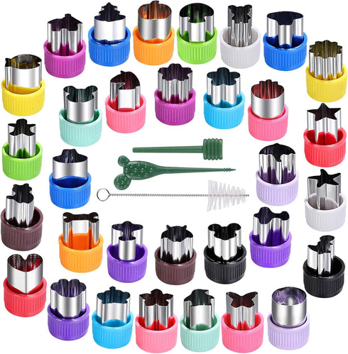 Mini Cookie Cutter Set - 30 pcs for Kids, Vegetable Cutters and Fruit Stamp Mold, Different Shapes and Sizes, Stainless
