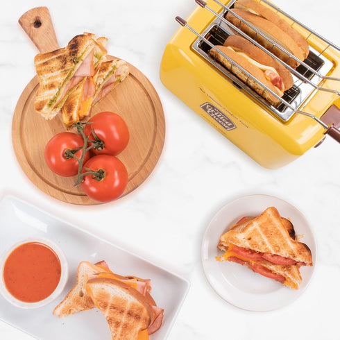 Nostalgia Deluxe Grilled Cheese Sandwich Toaster with Easy-Clean Toasting Baskets, Adjustable Toasting Dial, Yellow
