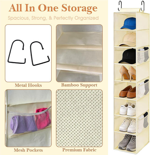 Closet 8 VERONLY Hanging Shoe Organizer for with Shelves,Mesh Pockets-Wider Hanging Shelves for Shoes,Clothes,Hats