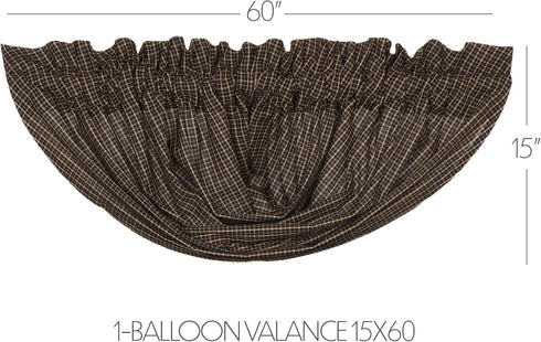 VHC Brands 7172 Kettle Grove Plaid Balloon Valance 15x60 Curtains, Country Black