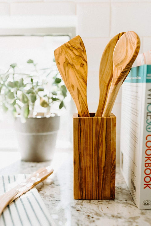 Tramanto Olive Wood Utensil Set | 5 Piece Spatula and Spoon, 12 Inch Luxury Kitchen Set with Gift Box