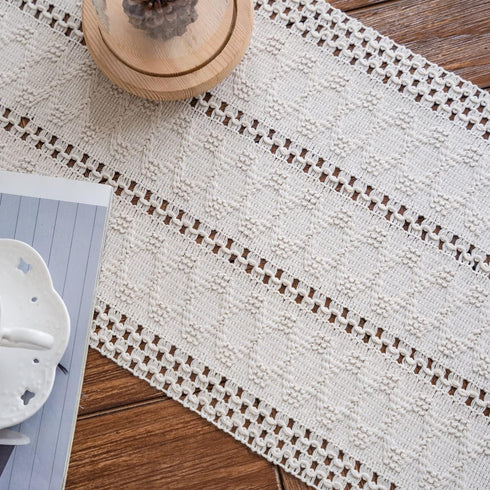 Table(12x71in) Alynsehom Macrame Table Runner Cream Beige Boho Table Runners with Tassels Hand Woven Cotton Table