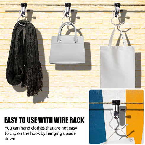 12PCS Heavy Duty Laundry Hanging Hooks with Clips, Portable Metal Drying Clip for Bras, Socks, Towels