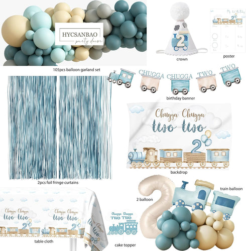HYCSANBAO 2nd 2 Chugga Chugga Two Two Birthday Decotations, Train Birthday Party Supplies, Second Bday Decotation