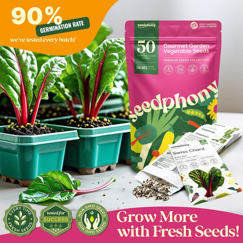 50 Pack 34,455+ Packets Seedphony Gourmet Garden Vegetable Seeds Variety - Non-GMO Heirloom Vegetables Seeds