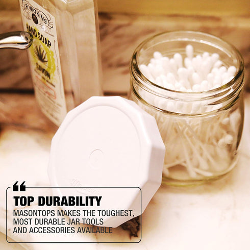Masontops Tough Tops, Ball Wide Mouth Mason Jar Lids, BPA-Free White Plastic Leakproof