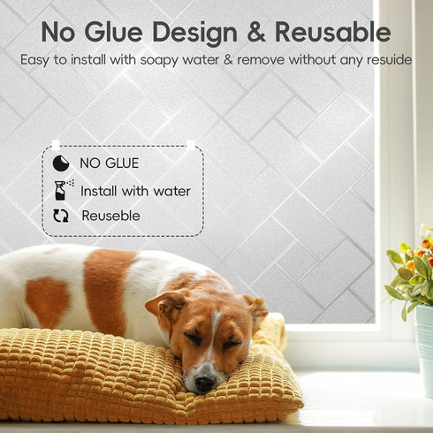 Window Privacy Film, Frosted Glass Window Film for Sun Blocking, Static Clings Removable Bathroom Door Covering