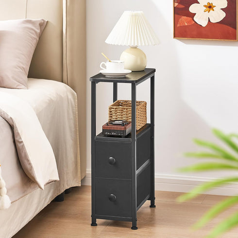 DALEMHOME 2 HKET1200BK End Table, Narrow Side Table with Fabric Drawers, Slim Nightstand, Small Bedside Table