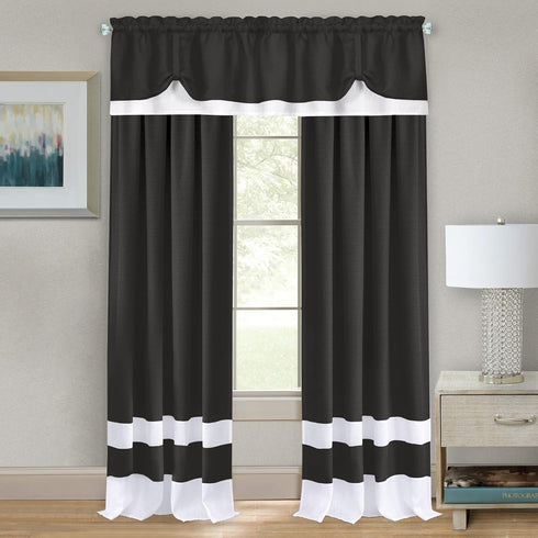 Collections Etc Darcy Two-Tone Rod Pocket Window Curtain Panel, Black, 52"X84"